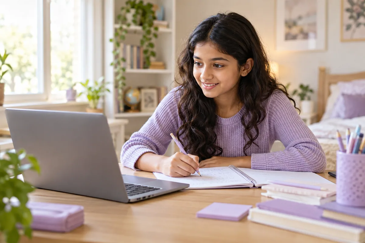 A learner practising schoolwork at home